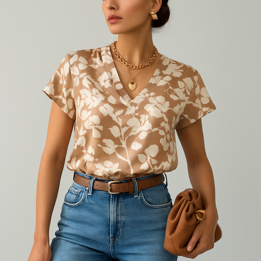 LeRoxy | Bloemenblouse met V-hals en Korte Mouwen - Luchtig Casual Voor Lente en Zomer