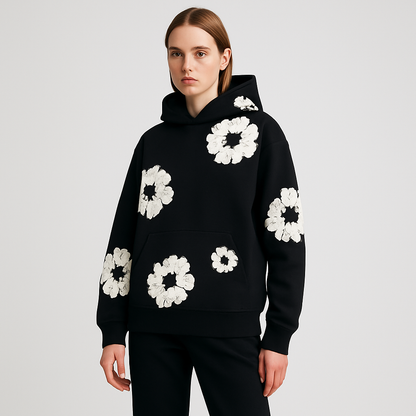 LeRoxy | Unisex Hoodie | Denim met Bloemenprint