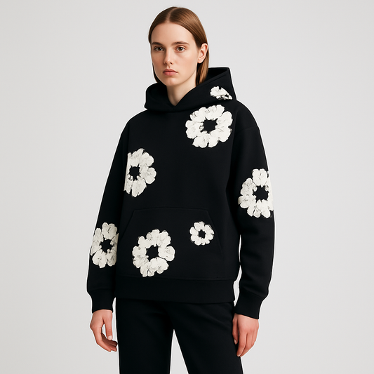 LeRoxy | Unisex Hoodie | Denim met Bloemenprint