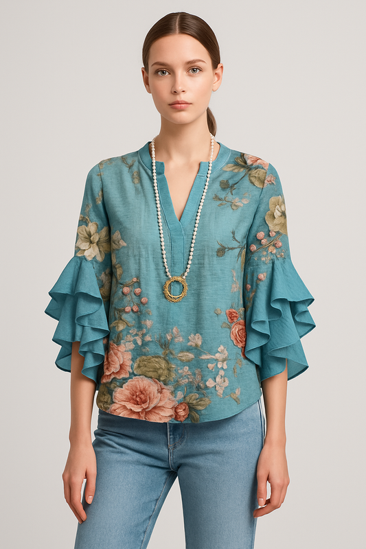 LeRoxy | Vintage Dames Blouse Met Bloemenprint | Stijlvolle Retro Top