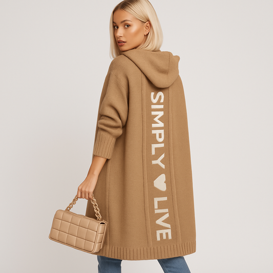 LeRoxy | Dames Lange Jas Wol Gebreid met Capuchon | Los Model | Grafisch Achterpand