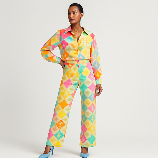 LeRoxy | Dames Jumpsuit met Geometrisch Patroon | Relaxte Pasvorm, Lange Mouwen, Ademend Materiaal