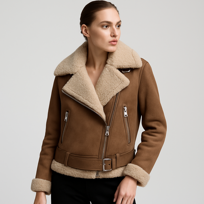 LeRoxy | dames leren jas met sherpa voering