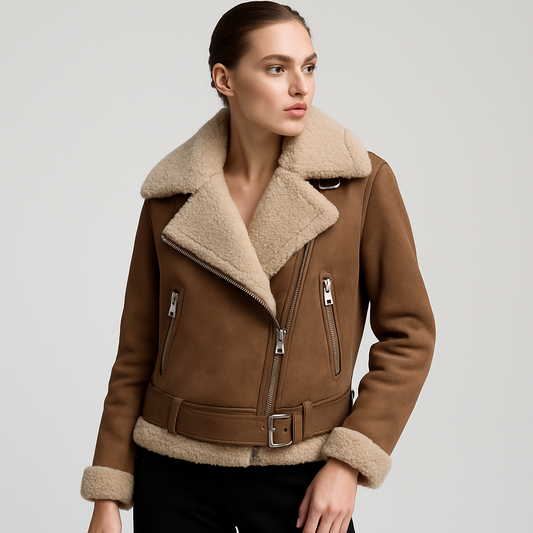 LeRoxy | dames leren jas met sherpa voering