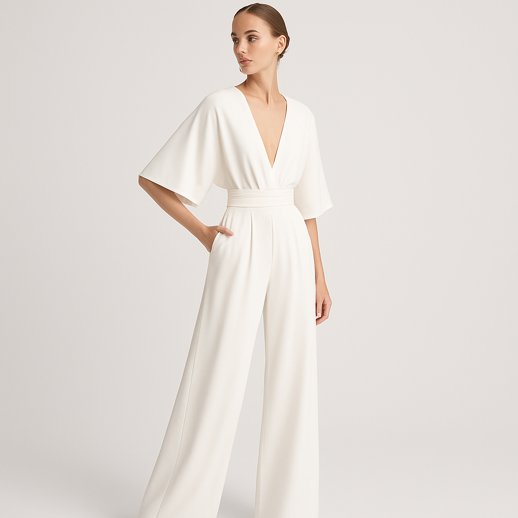 LeRoxy | Dames Jumpsuit met Relaxte Pasvorm, Diepe V-hals & Wijde Pijpen | Ademend Materiaal