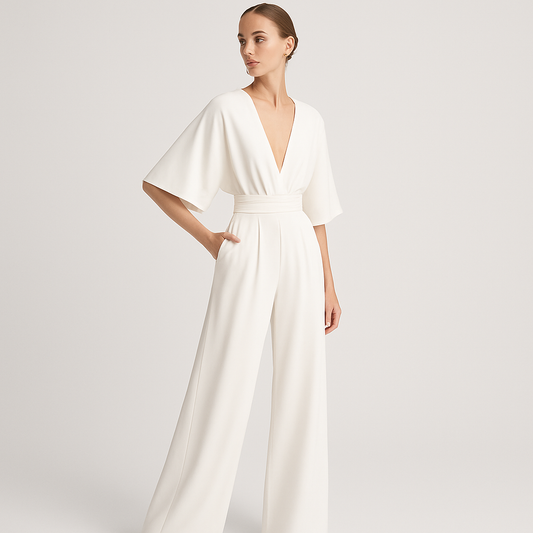 LeRoxy | Dames Jumpsuit met Relaxte Pasvorm, Diepe V-hals & Wijde Pijpen | Ademend Materiaal