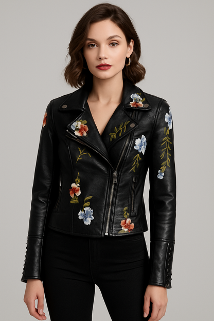 LeRoxy | Leren Jas met Geborduurde Bloemen | Stijlvol en Trendy
