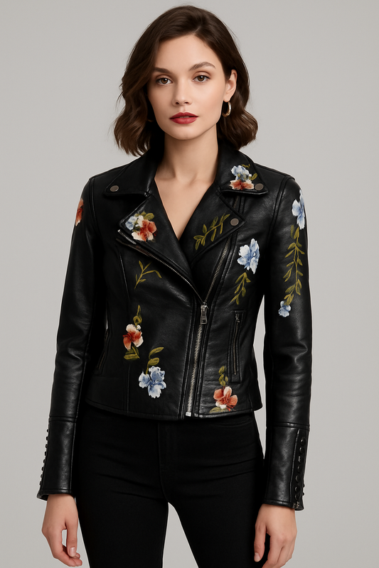 LeRoxy | Leren Jas met Geborduurde Bloemen | Stijlvol en Trendy