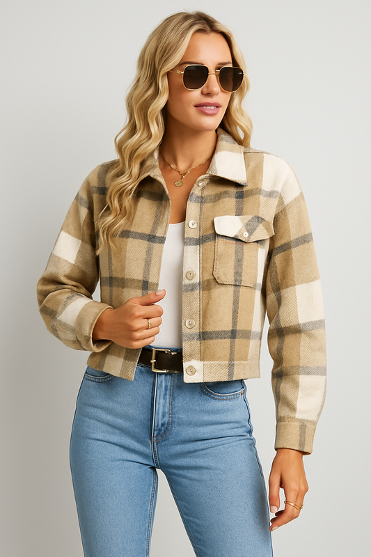 LeRoxy | Beige Karierte Jacke | Stijlvol en Comfortabel Herfstjack voor Dames