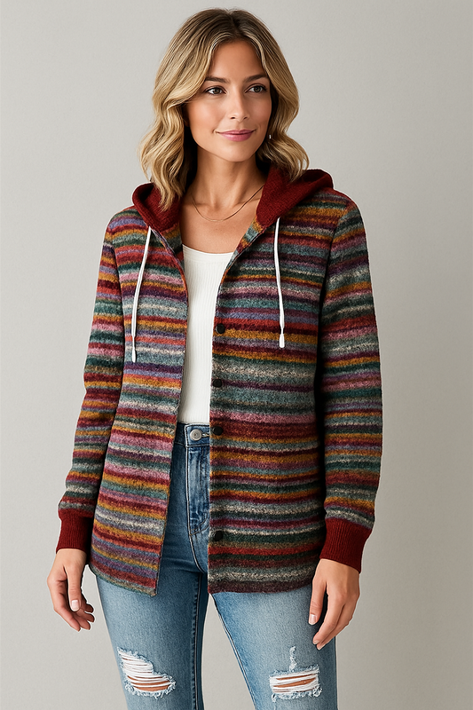 LeRoxy | Dames Geruite jacket met Capuchon | Jas met Knoopsluiting en Lange Mouwen | Casual Overhemdjack