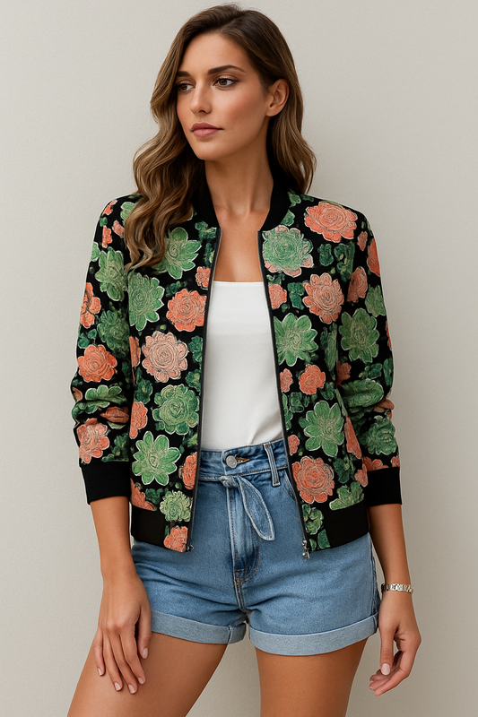 LeRoxy Bedrukte Rits-Jas | Lichte Zomerjas voor Dames | Trendy Voorjaar Look