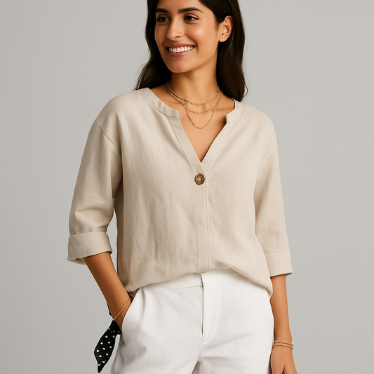 LeRoxy | Dames Linnen Blouse met Knoopsluiting | Zomerse Luchtige Top