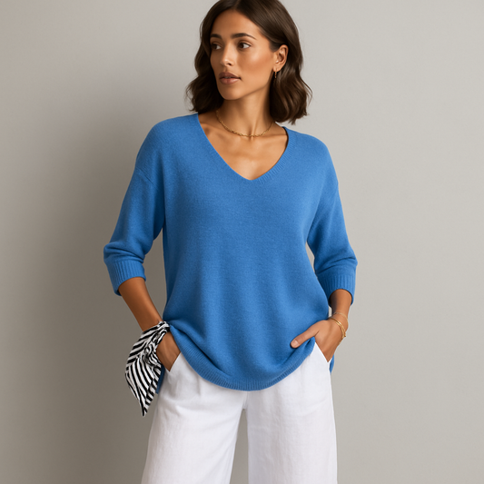 LeRoxy  Effen Gebreide Damestrui met V-Hals | Comfortabele Casual Pullover
