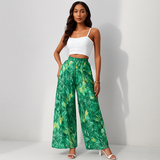 LeRoxy | Dames Broek Hoge Taille | Wijde Pijpen | Lichtgewicht & Ademend | Bloemenprint