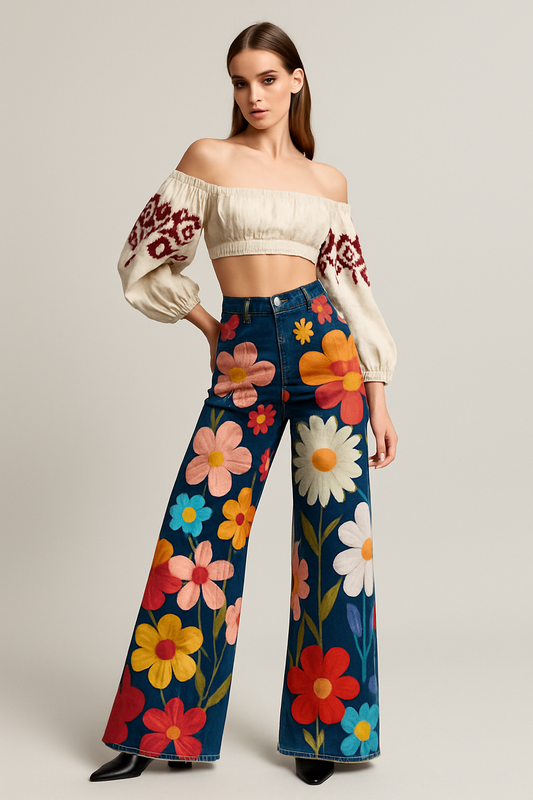 LeRoxy | Boho Vintage Dames Broek | Comfortabele Wijde Pijpen | Retro Look