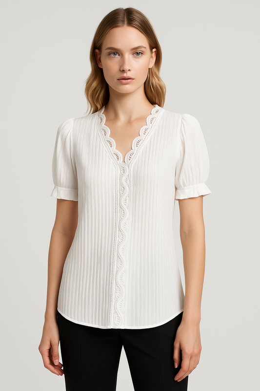 LeRoxy | Elegante Dames Zomerblouse met V-Hals en Pofmouwen