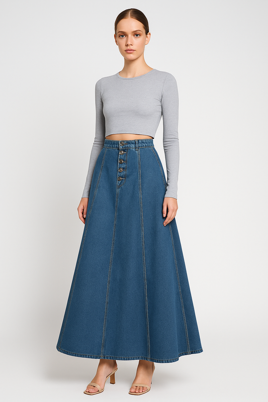 LeRoxy | Vloeiende Denim Maxi Rok voor Vrouwen | Stijlvolle Lange Rok voor een Elegante Look