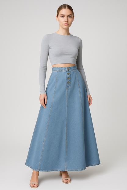 LeRoxy | Vloeiende Denim Maxi Rok voor Vrouwen | Stijlvolle Lange Rok voor een Elegante Look