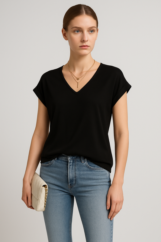 LeRoxy | Dames T-shirt met Sweetheart V-hals | Licht Getailleerd & Korte Mouwen