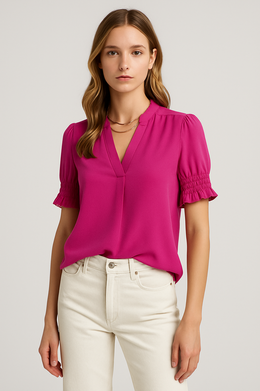 LeRoxy | Dames Blouse met V-Hals en Korte Mouwen | Luchtige Zomerblouse