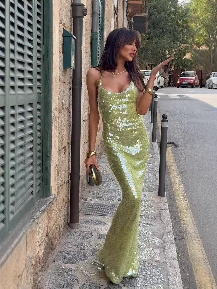 LeRoxy | Lange Maxi Jurk met Glitter | Stralende Feestjurk voor Dames