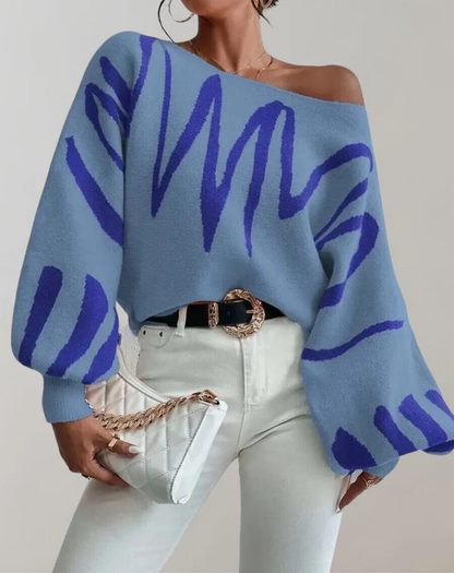 LeRoxy | Dames Gebreide Off-Shoulder Top | Relaxed Fit | Lantern Mouwen | Cropped