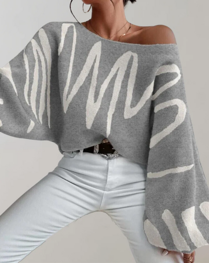 LeRoxy | Dames Gebreide Off-Shoulder Top | Relaxed Fit | Lantern Mouwen | Cropped