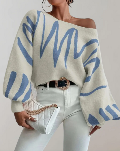 LeRoxy | Dames Gebreide Off-Shoulder Top | Relaxed Fit | Lantern Mouwen | Cropped