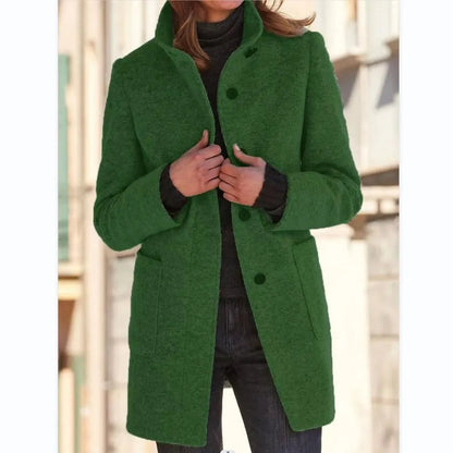 LeRoxy | Dames Retro Effen Wollen Knoop Coltrui Jas