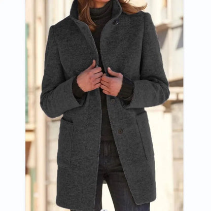 LeRoxy | Dames Retro Effen Wollen Knoop Coltrui Jas