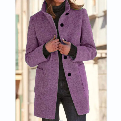 LeRoxy | Dames Retro Effen Wollen Knoop Coltrui Jas