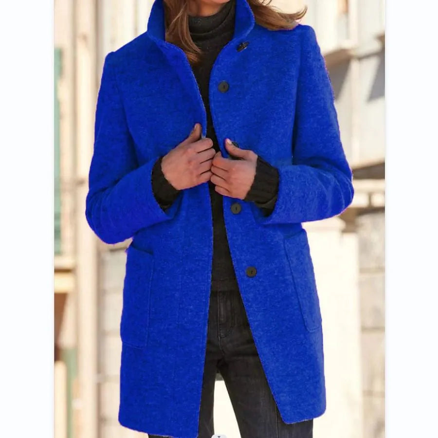 LeRoxy | Dames Retro Effen Wollen Knoop Coltrui Jas