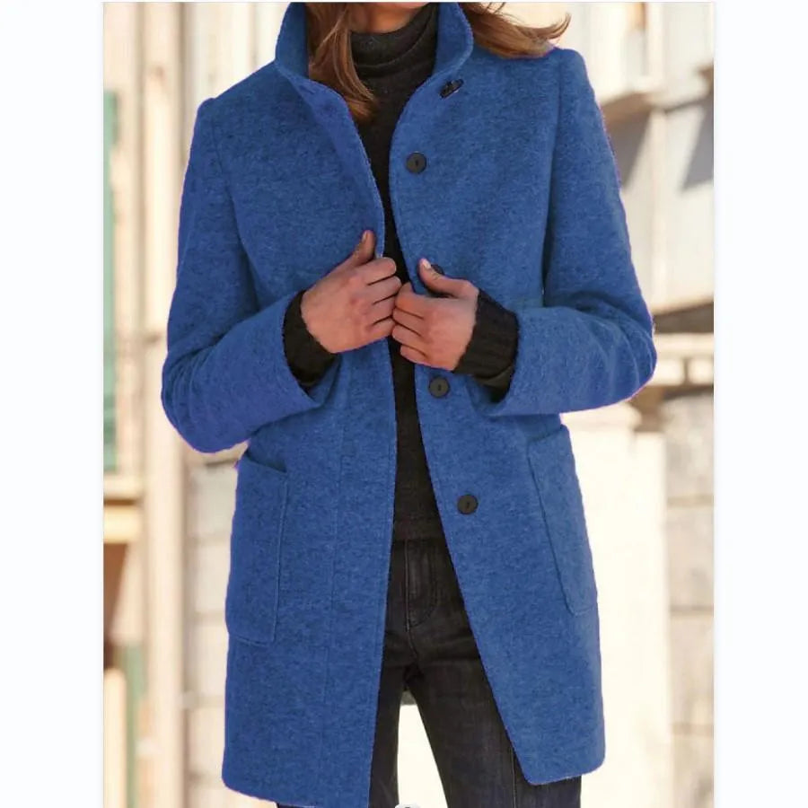 LeRoxy | Dames Retro Effen Wollen Knoop Coltrui Jas