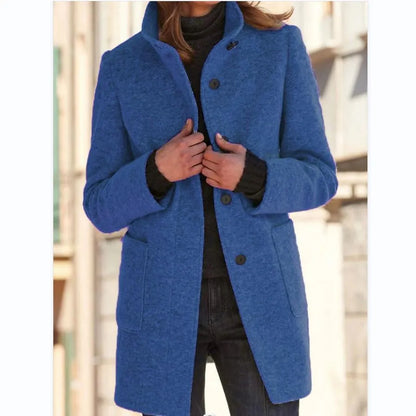 LeRoxy | Dames Retro Effen Wollen Knoop Coltrui Jas