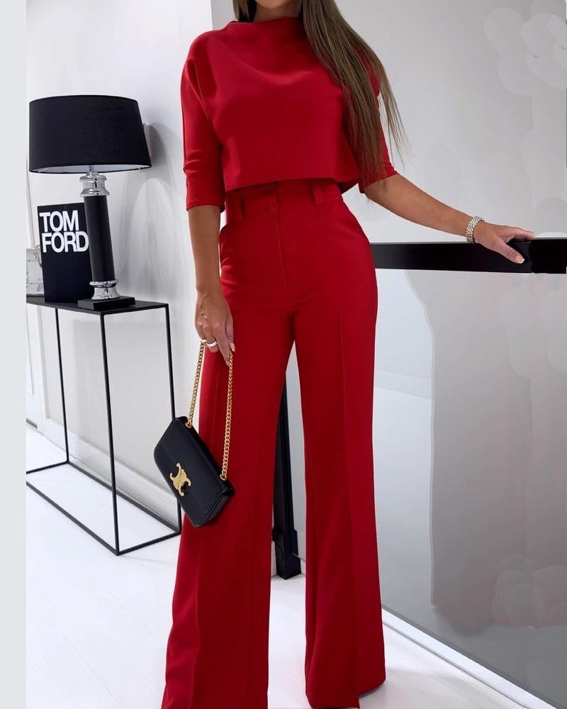 LeRoxy Elegante Effen Tweedelige Casual Set - Stijlvolle Outfit voor Elke Gelegenheid