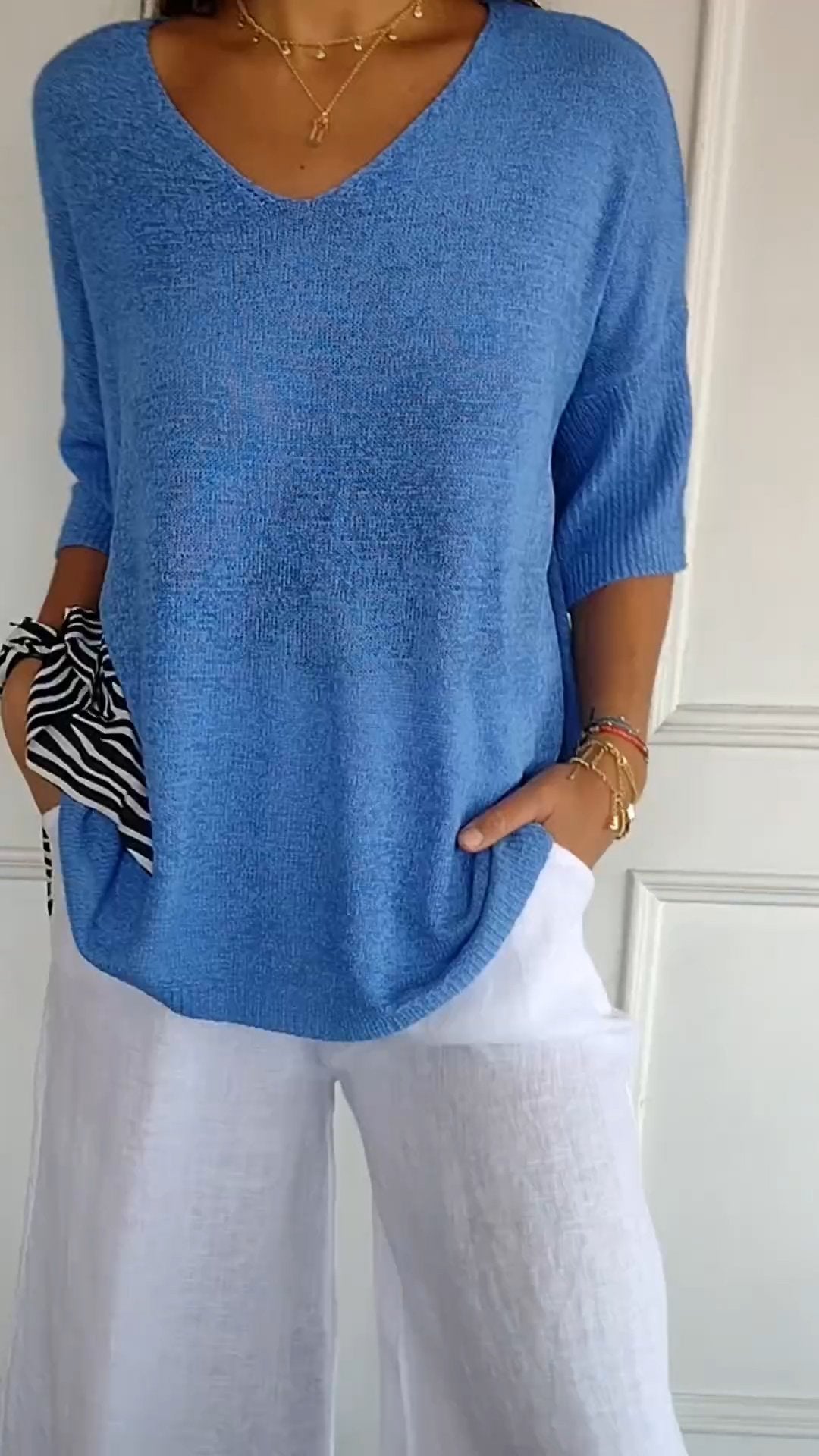LeRoxy  Effen Gebreide Damestrui met V-Hals | Comfortabele Casual Pullover