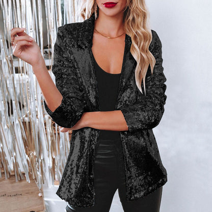 LeRoxy | Lange Glanzende Feestjas Blazer voor Dames |  Elegant & Glinsterend