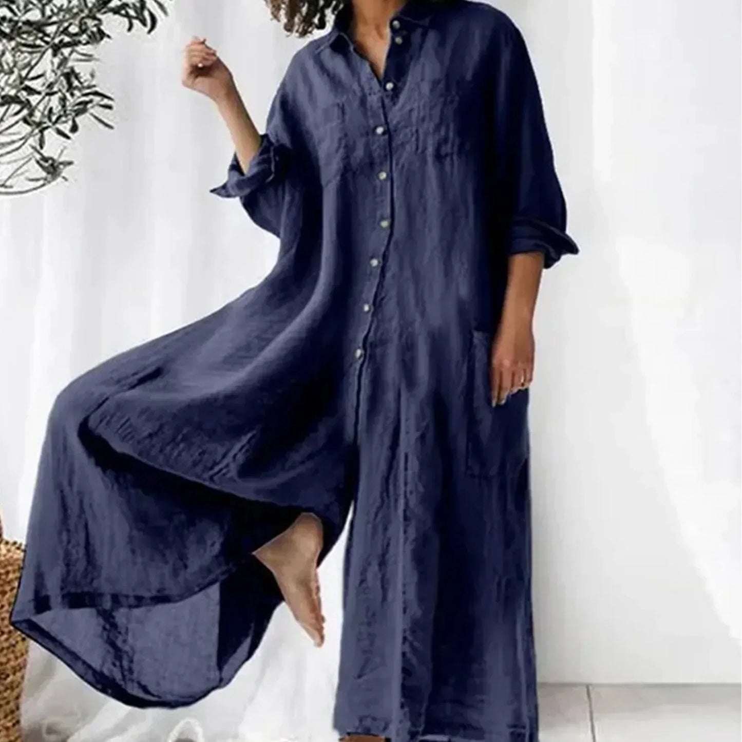 LeRoxy | Losse dames jumpsuit met knoopsluiting en comfortabele pasvorm