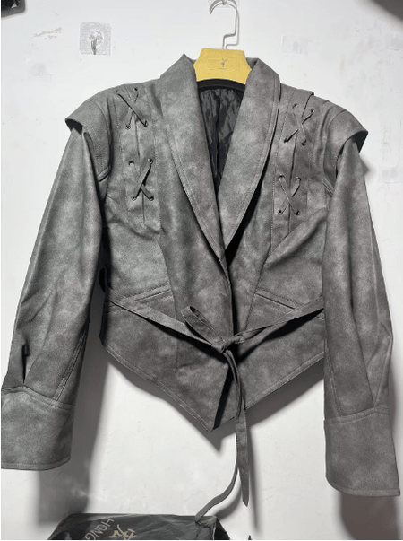 LeRoxy | Dames Leren Jas | Tailored Fit met Sjaalkraag, Ceintuur en Vetersluiting op Schouders