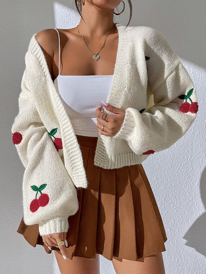 LeRoxy | Dames Vest van Merinowol en Kasjmier met Kersenprint | Licht & Zomers Cardigan