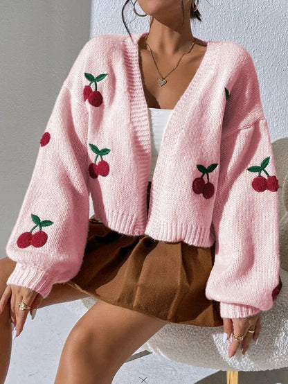 LeRoxy | Dames Vest van Merinowol en Kasjmier met Kersenprint | Licht & Zomers Cardigan