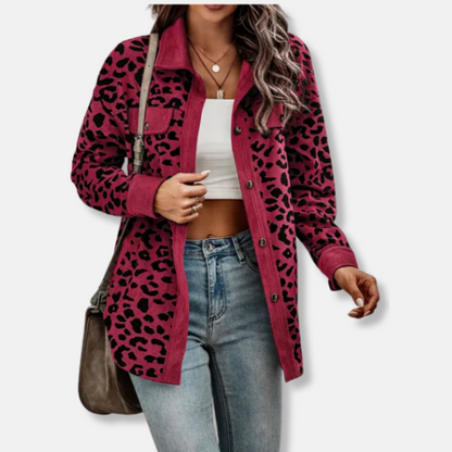 LeRoxy | Dames Jacket van Ribstof met Luipaardprint, Relaxed Fit en Lange Mouwen