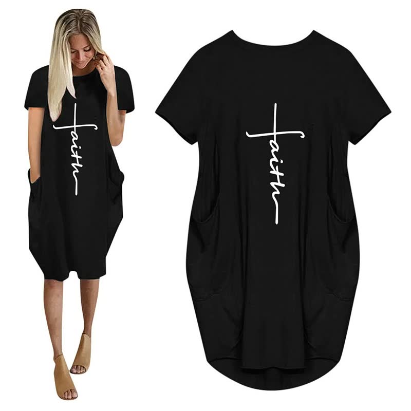 LeRoxy Jurken | 3D Letter Print Feestjurk met Zakken | Losse en Stijlvolle Look