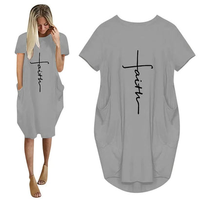 LeRoxy Jurken | 3D Letter Print Feestjurk met Zakken | Losse en Stijlvolle Look