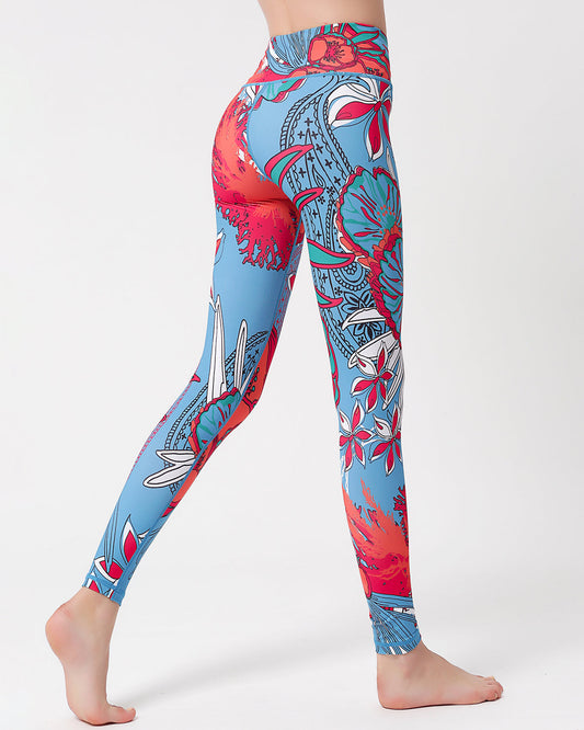 LeRoxy | Rode Dames Sportlegging | Orchid Design | High Waist & Squat Proof