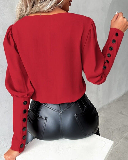 LeRoxy | Damesblouse met Gigot-Mouwen en Knoopjes | Trendy Lente & Zomer Mode