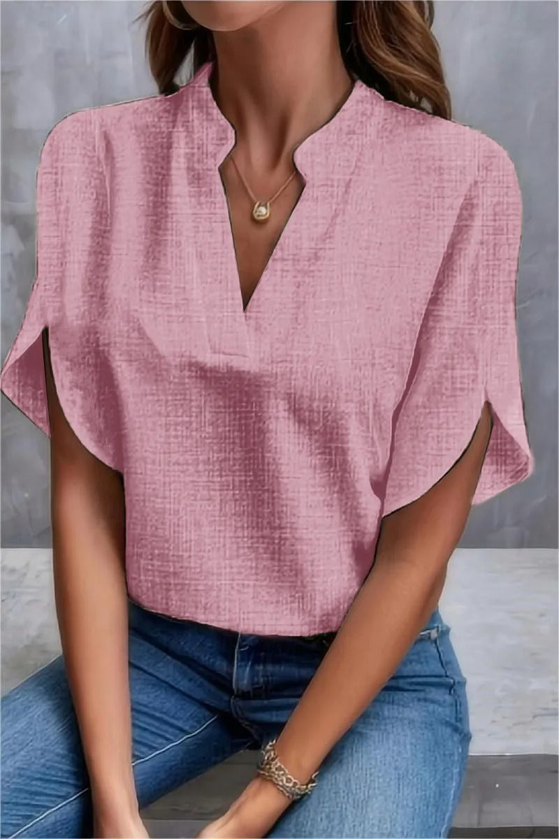 LeRoxy | Zomerse Dames Blouse | V-Hals, Off-Shoulder, Losse Pasvorm & Linnen Look | Elegante Korte Top