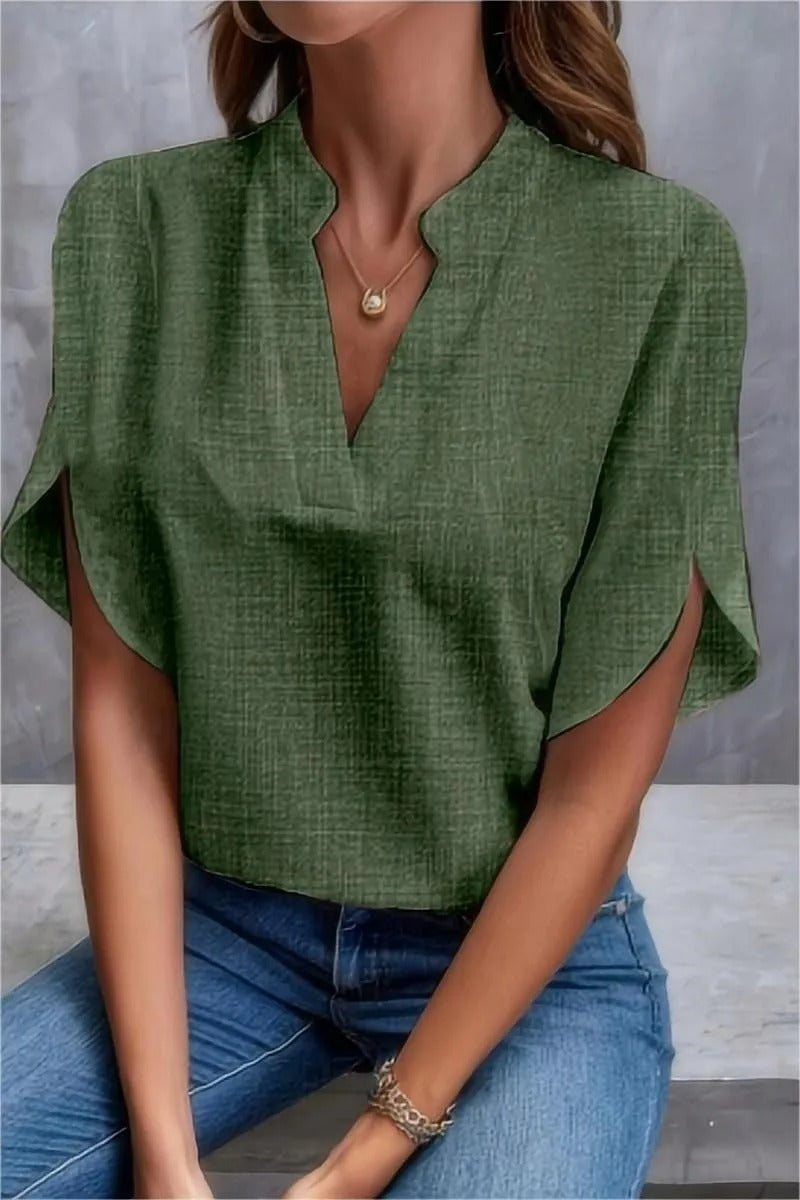 LeRoxy | Zomerse Dames Blouse | V-Hals, Off-Shoulder, Losse Pasvorm & Linnen Look | Elegante Korte Top