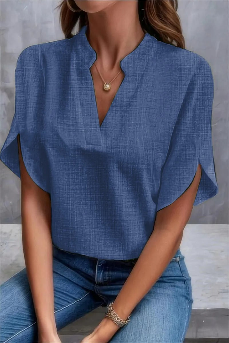 LeRoxy | Zomerse Dames Blouse | V-Hals, Off-Shoulder, Losse Pasvorm & Linnen Look | Elegante Korte Top
