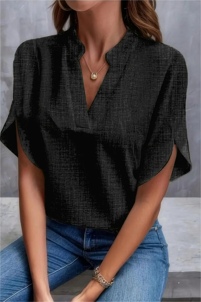 LeRoxy | Zomerse Dames Blouse | V-Hals, Off-Shoulder, Losse Pasvorm & Linnen Look | Elegante Korte Top